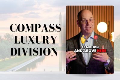 Compass Luxury Division marketing banner highlighting $3 million and above real estate listings in Washington DC and the DMV region