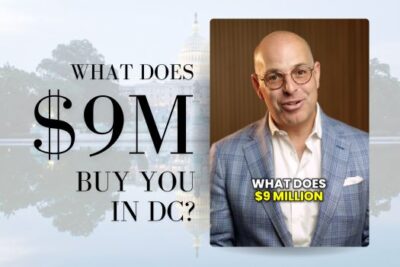 Real estate expert discussing what $9 million can buy in Washington DC, with the US Capitol in the background.