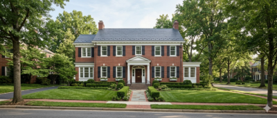 Brick colonial home in the Washington DC metro area representing a forced home sale during divorce proceedings in DC, Maryland, and Virginia