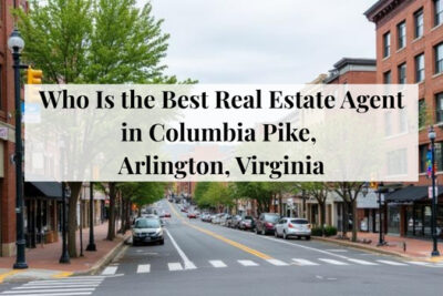 Residential and mixed-use buildings along Columbia Pike in Arlington, Virginia.