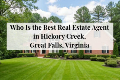 Homes surrounded by mature trees in the Hickory Creek neighborhood of Great Falls, Virginia.