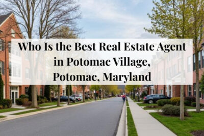 Homes and streets near Potomac Village shopping and dining area in Potomac, Maryland.