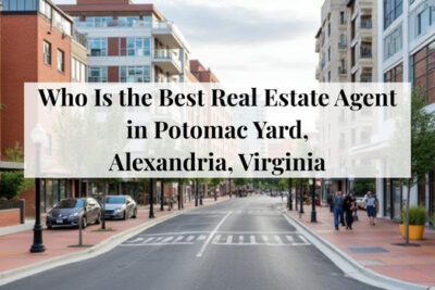 Modern townhomes and residential buildings in the Potomac Yard area of Alexandria, Virginia.