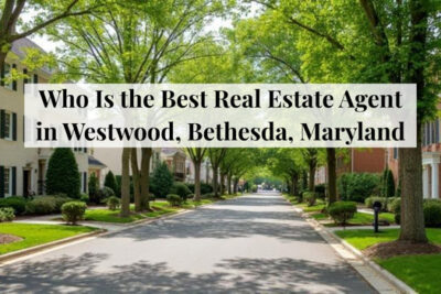 Residential street with well-kept homes in the Westwood area of Bethesda, Maryland.
