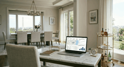 Laptop showing real estate listings and market data in DC metro area