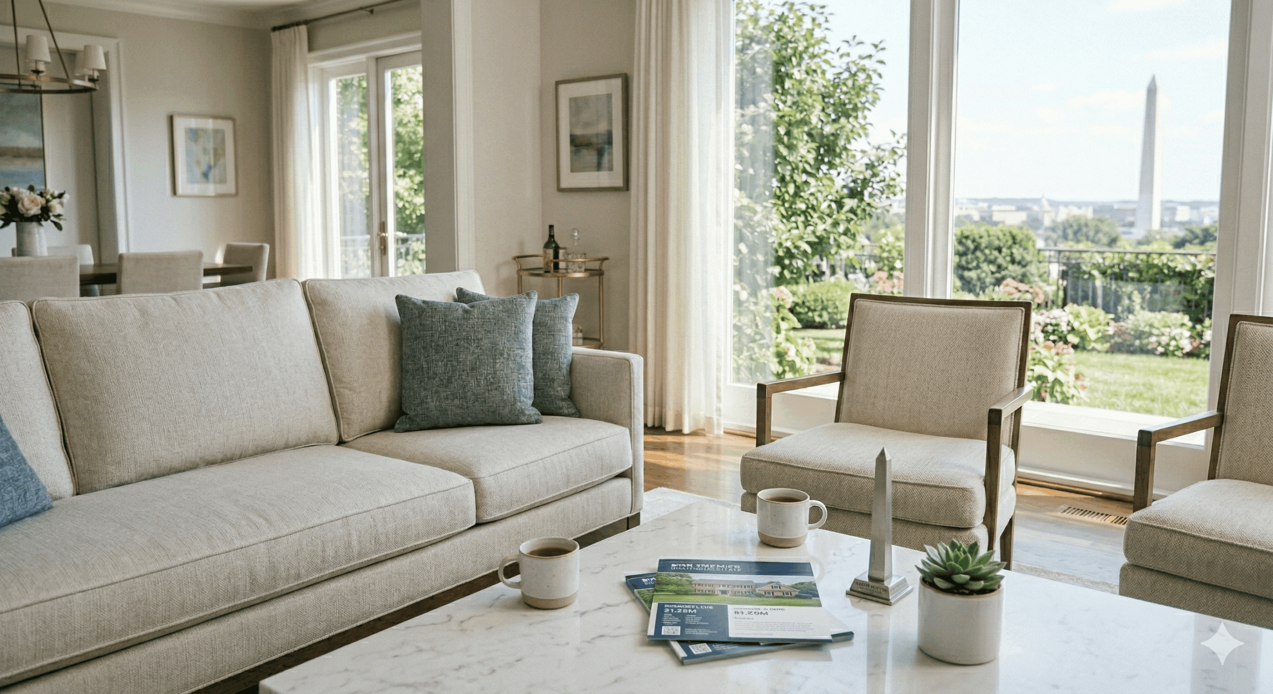 Real estate advisor meeting with home sellers in a luxury DC metro home