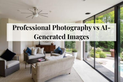 Comparison between professional real estate photography and AI-generated listing images.