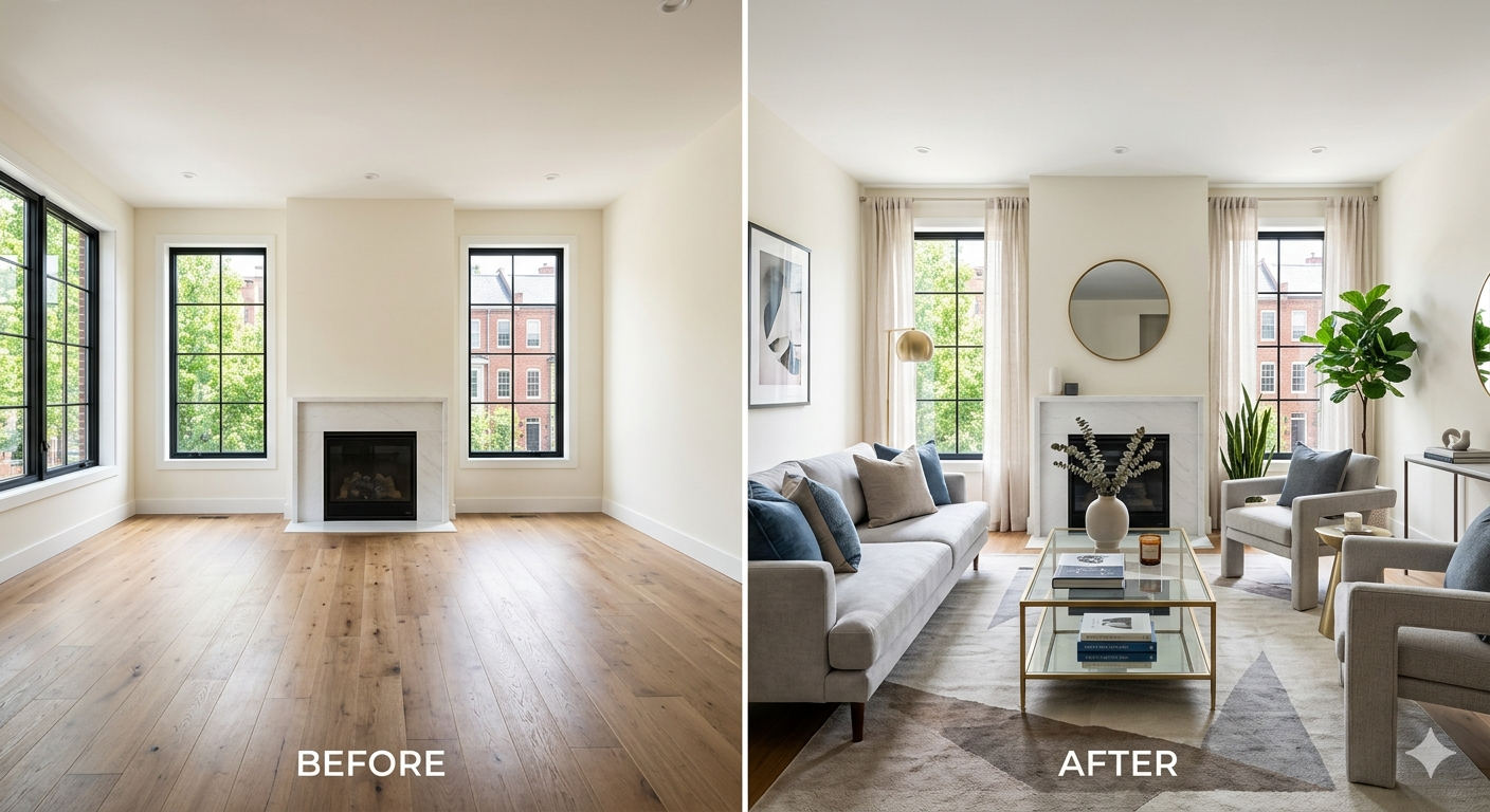 Before and after vacant home staging in a Washington DC area property