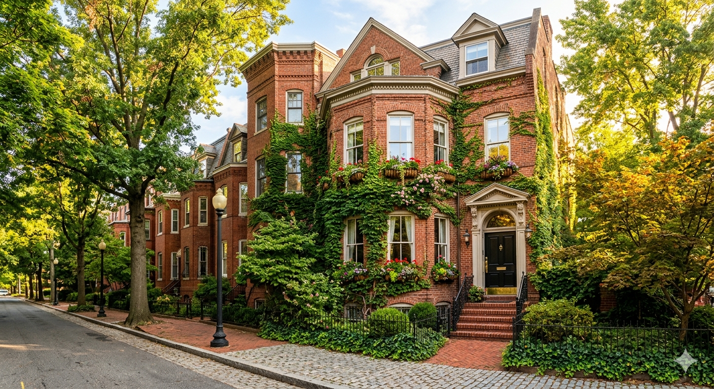 Adams Morgan DC Victorian rowhouse on a tree-lined street in 2026