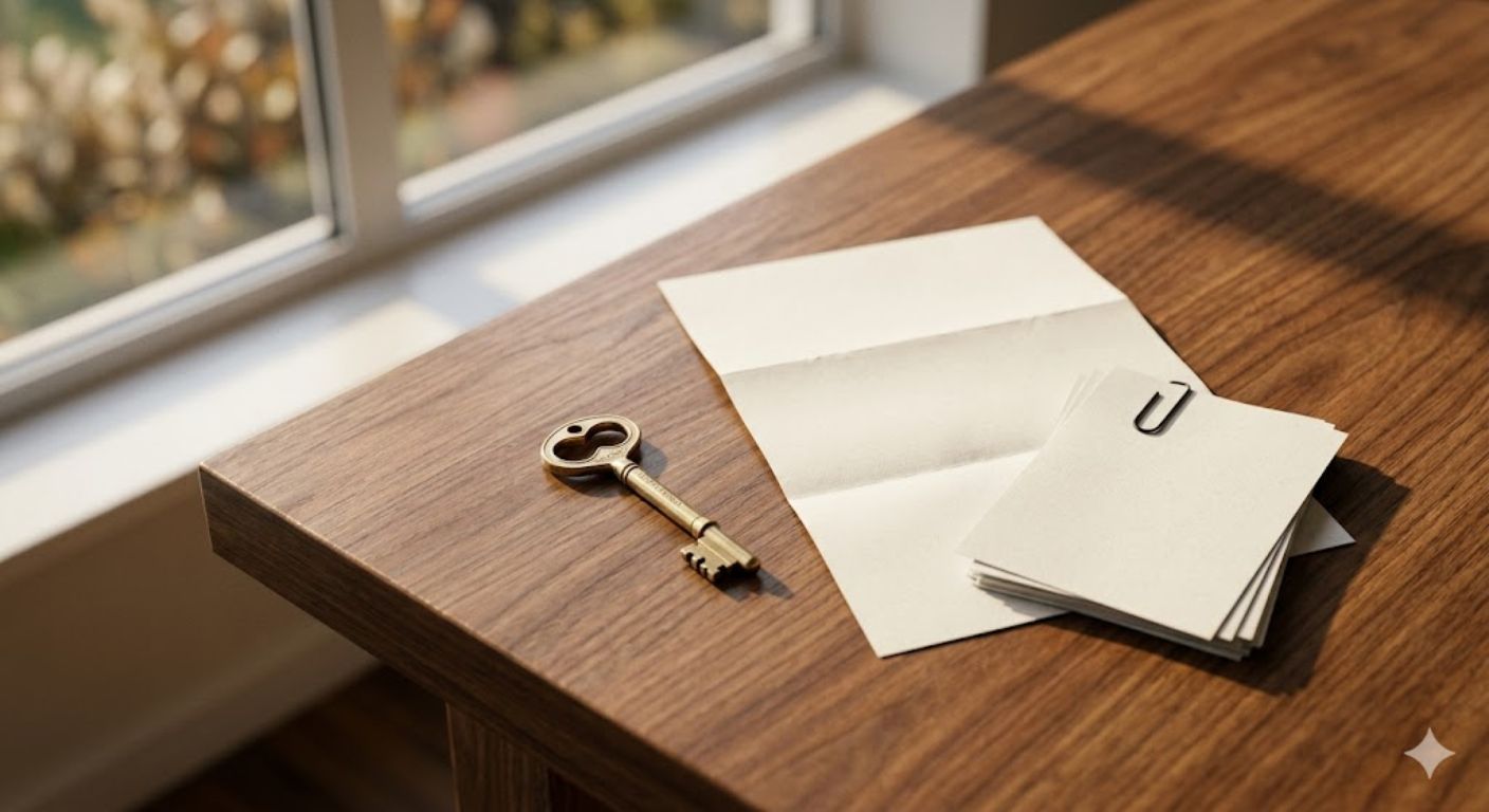 Elegant house key and real estate documents on a wooden table representing a cash offer home sale in DC metro area
