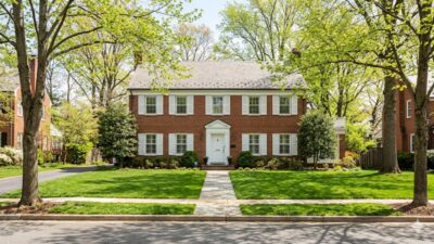 Well-maintained brick Colonial home on a residential street in Washington DC