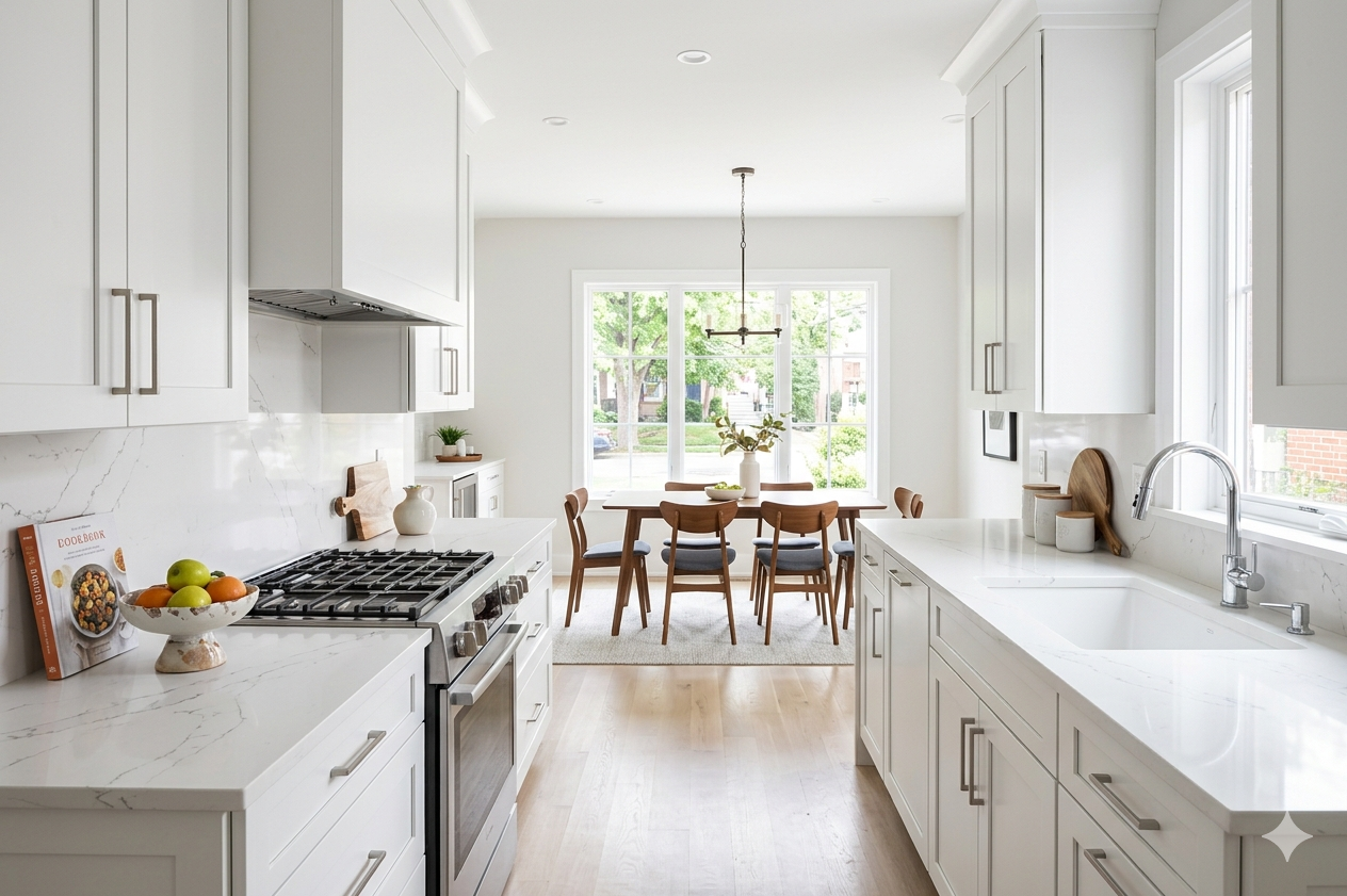 Modern kitchen in a DC metro area home prepared for sale during divorce equity division