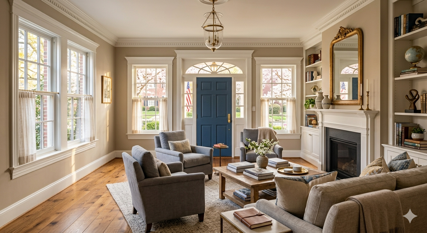 Staged living room inside a Bethesda Maryland home reflecting a well-prepared property ready for contingent offer negotiations in 2026