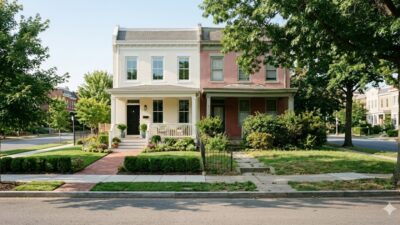 Two adjacent Northwest DC homes showing contrast in condition and curb appeal on a residential street