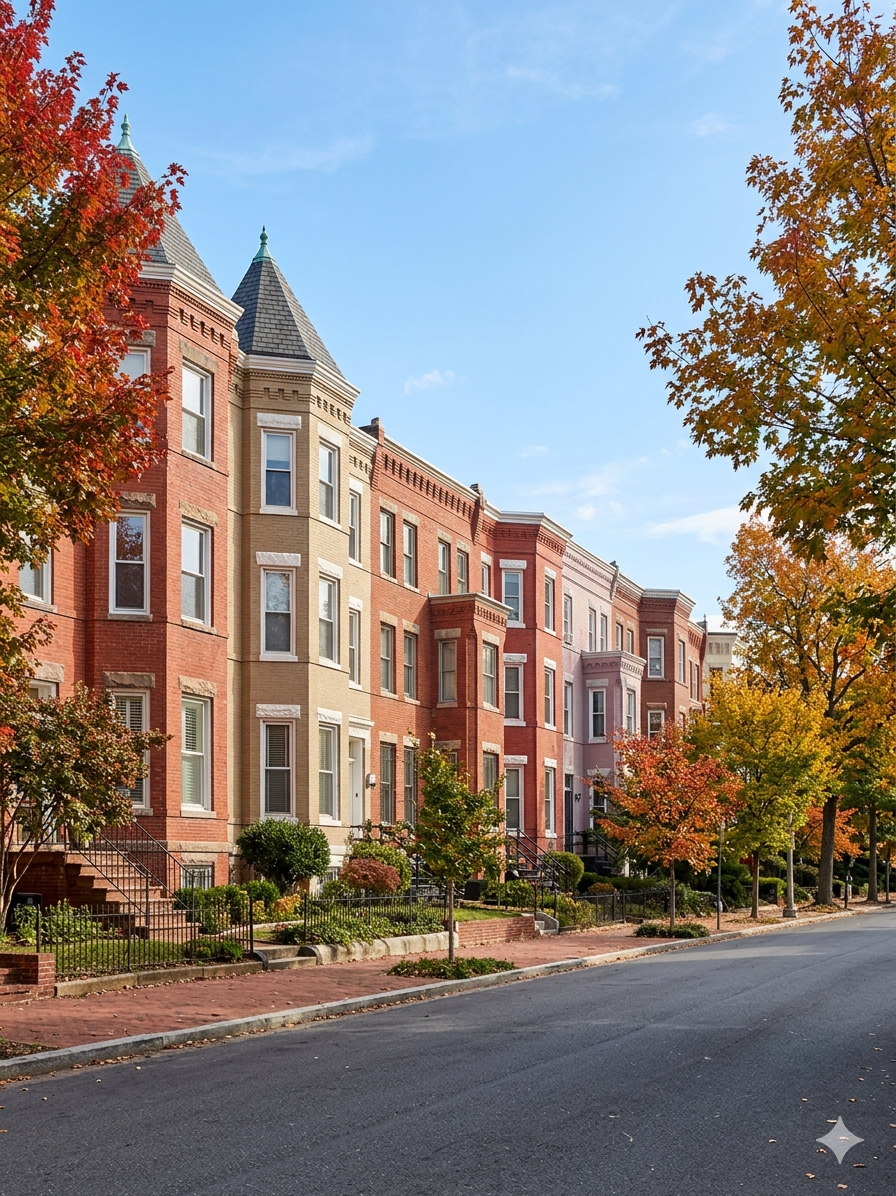 Classic Washington DC row house neighborhood representing residential real estate market in 2026 amid federal policy changes