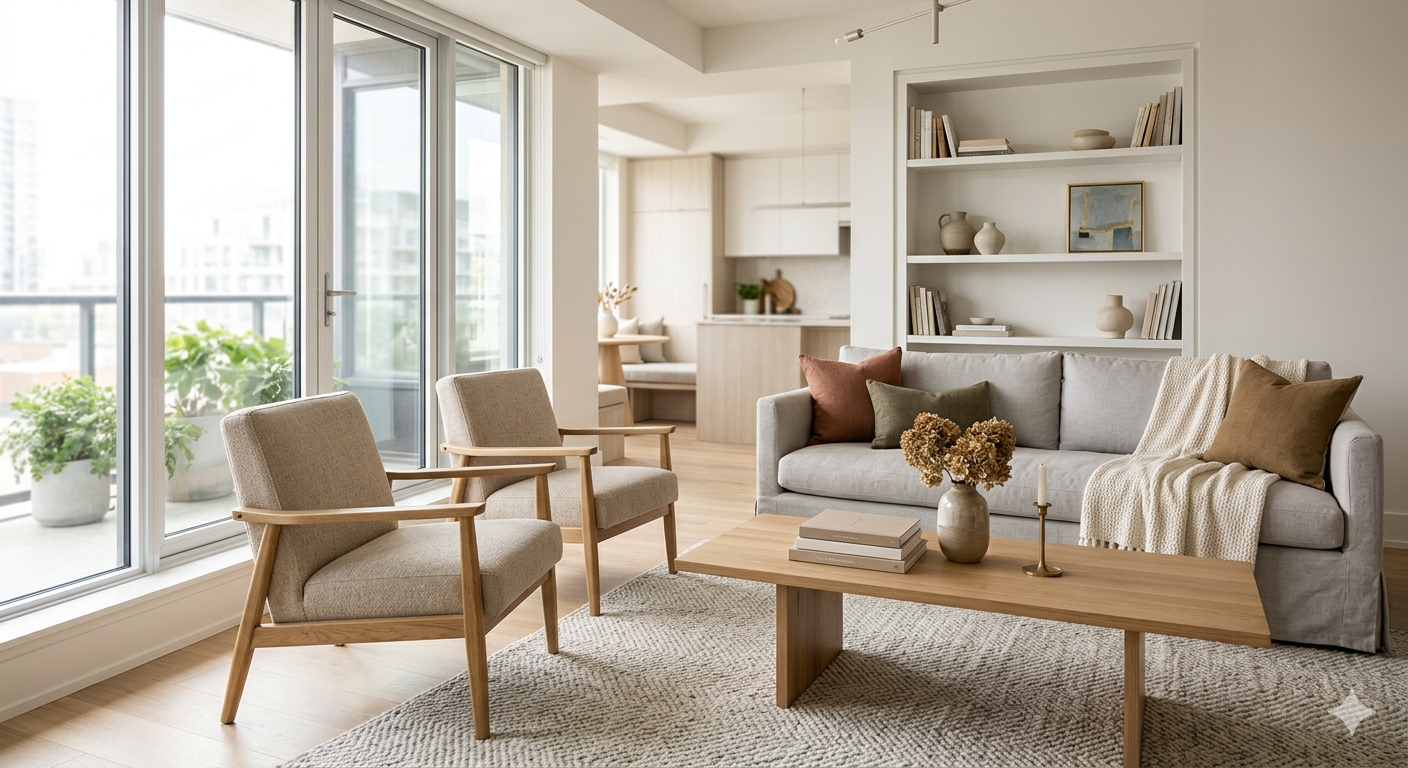 Bright and well-appointed smaller home or condo interior representing downsizing options for retirees in the DC metro area
