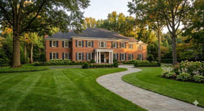 Elegant colonial home on a manicured lot in Bethesda or McLean representing empty nester equity and downsizing opportunity in the DC metro area