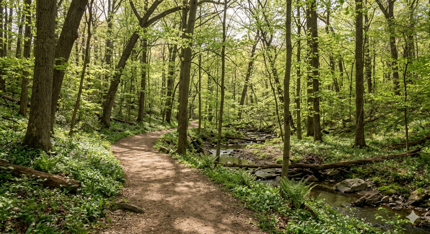 Wooded trail in Glover-Archbold Park near Foxhall neighborhood in Northwest Washington DC