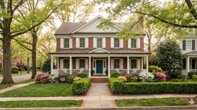 Colonial home with mature landscaping on a quiet street in The Palisades Washington DC