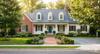 Elegantly prepared home exterior with manicured landscaping and welcoming front entrance in the DC metro area
