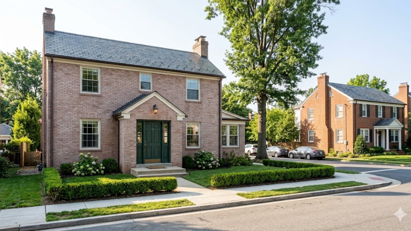 Brick residential home on a quiet street in a DC Maryland Virginia neighborhood