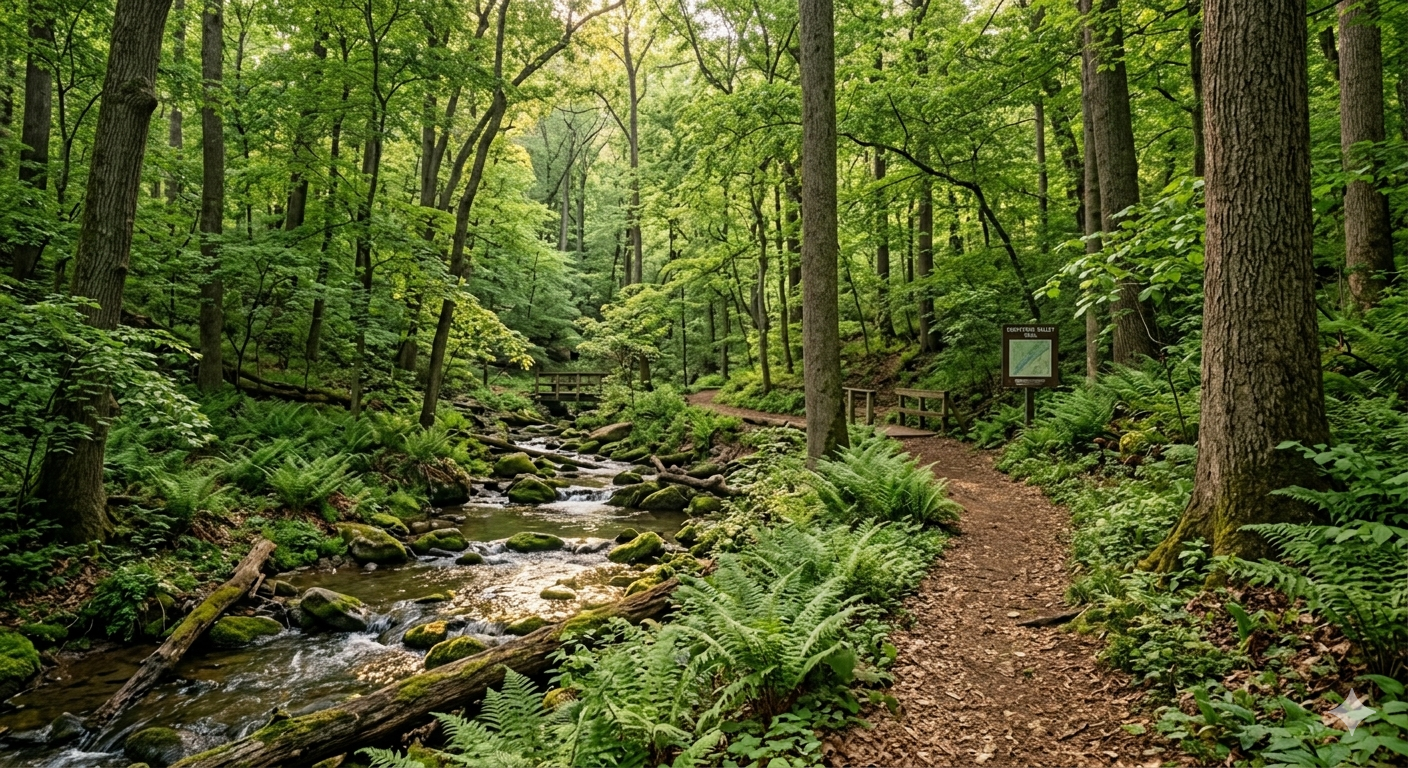 Wooded trail along Soapstone Valley Park in Forest Hills Washington DC showing the natural green space and park access that makes this Northwest DC neighborhood desirable for buyers