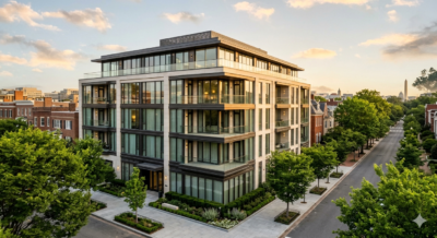 Modern condominium building exterior in Washington DC representing the condo sale process in 2026