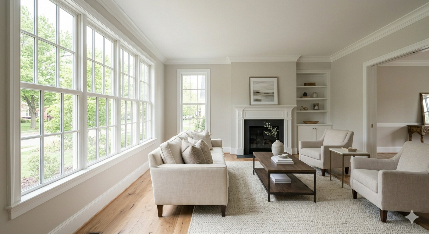 Vacant staged living room in a DC area home representing extended days on market in the 2026 real estate market