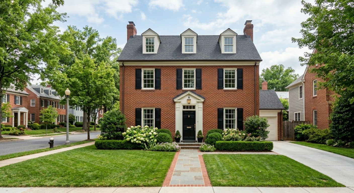 Brick two-story home for sale on a quiet residential street in Washington DC