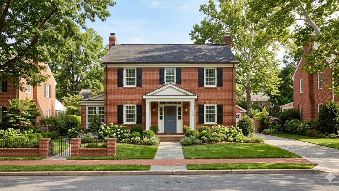 Traditional brick home in a quiet Washington DC neighborhood representing a fresh start after divorce
