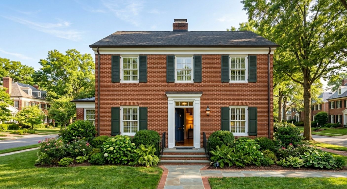 Well-maintained Colonial home with open front door ready for a showing in Northwest Washington DC