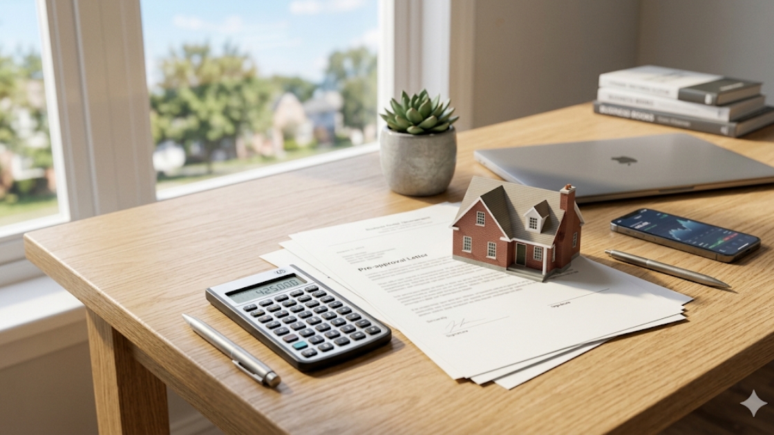 Financial planning documents and calculator on a desk representing mortgage options for DC metro home buyers