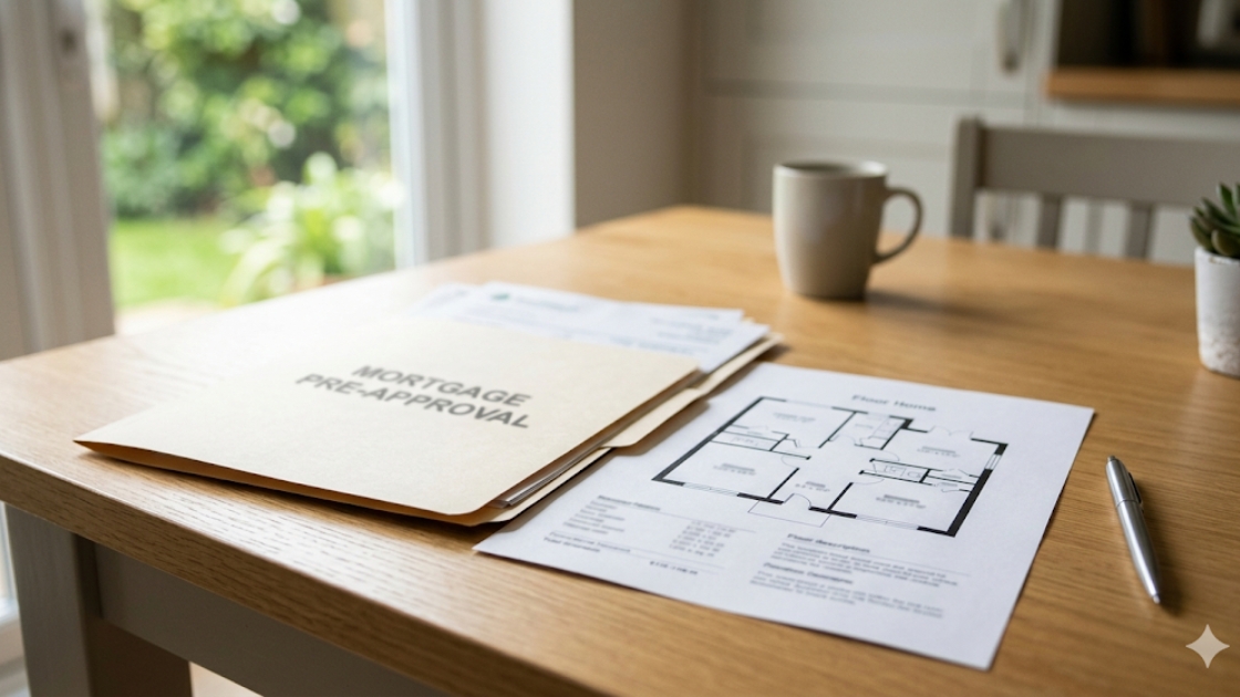 Mortgage documents and floor plan on table for home purchase planning after divorce in DC Maryland Virginia