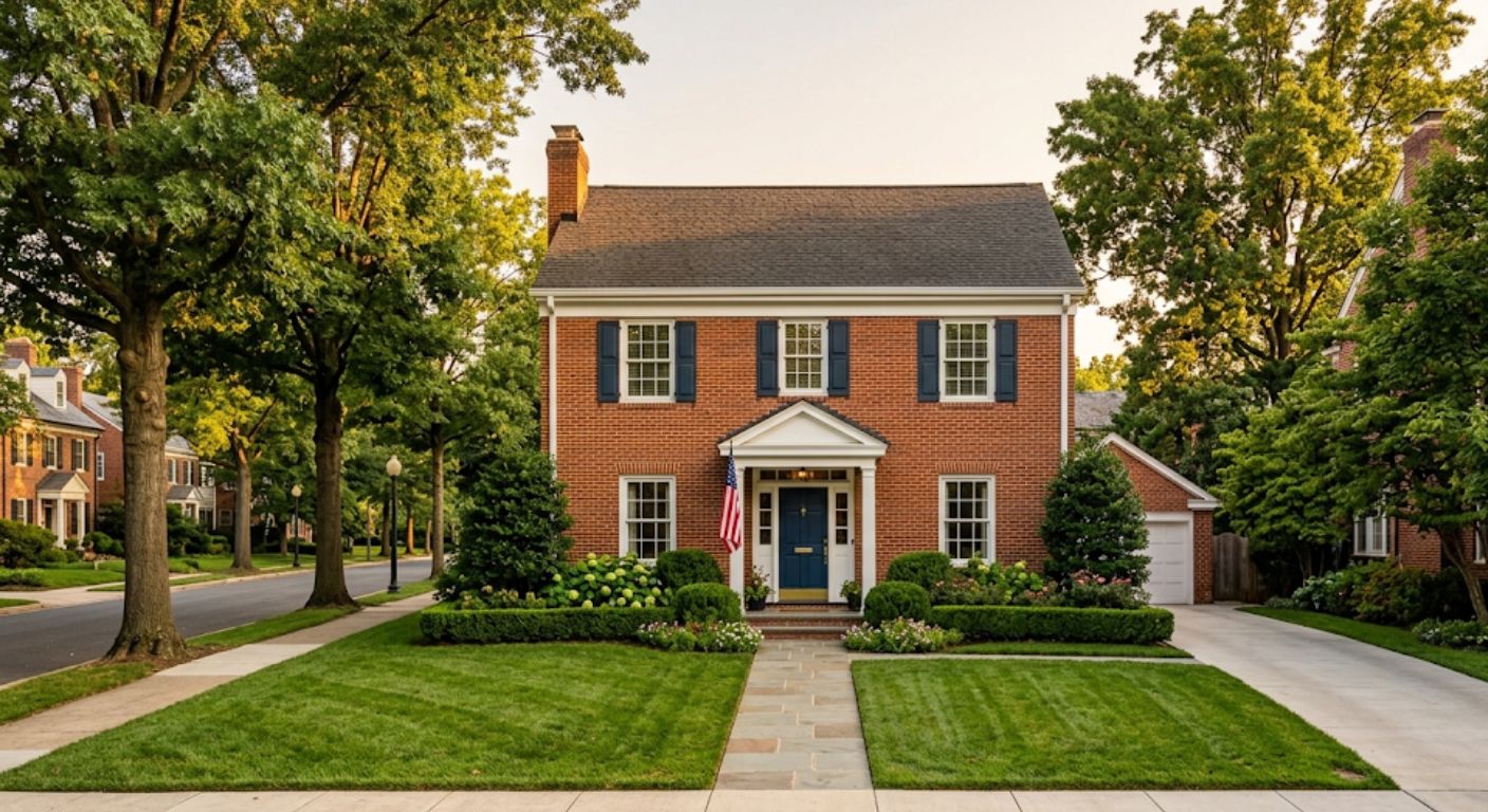 Colonial brick detached home on a quiet tree-lined street in Wesley Heights Northwest Washington DC