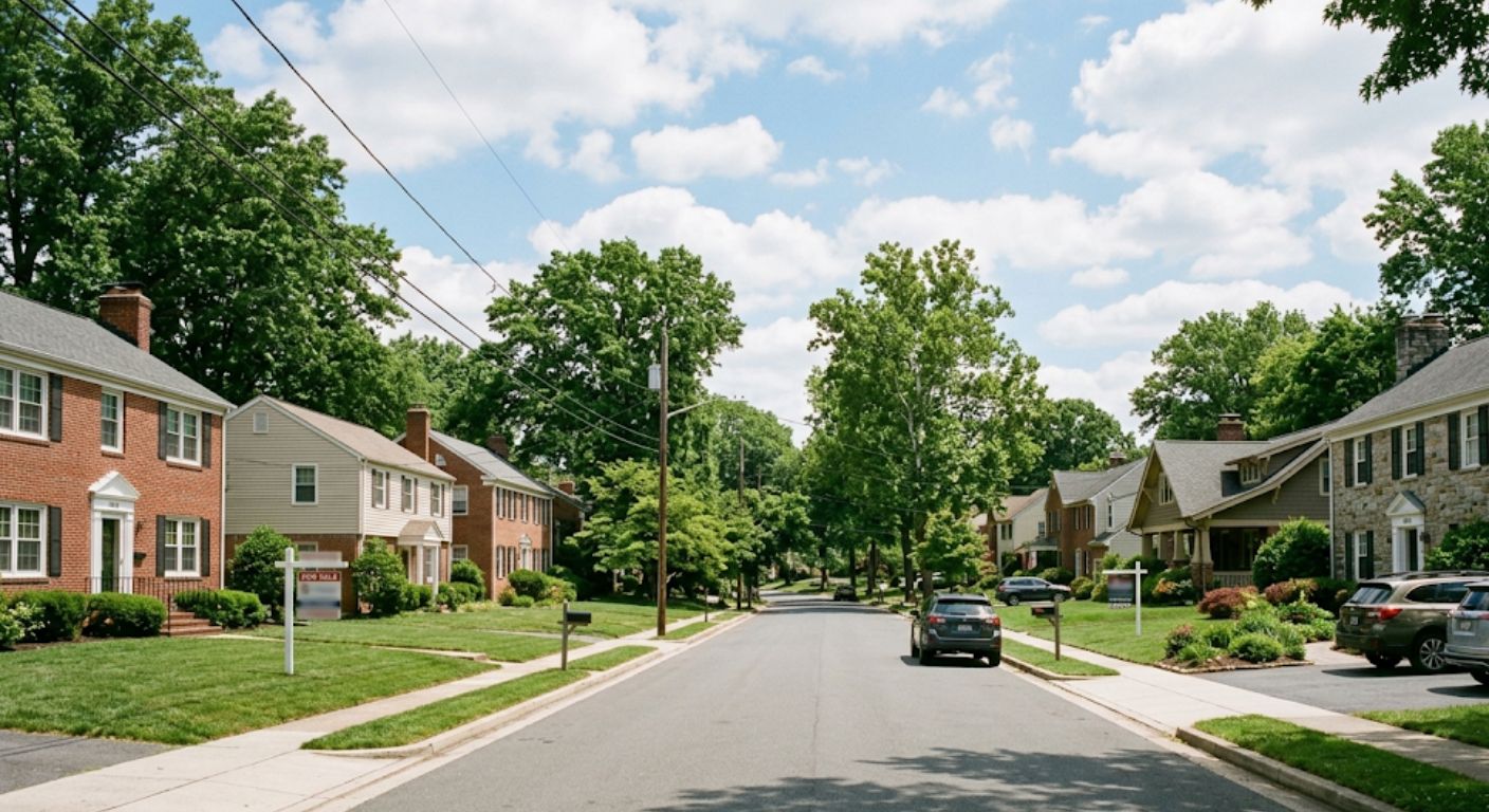 Residential street in the DC Metro Area with homes for sale in a balanced market