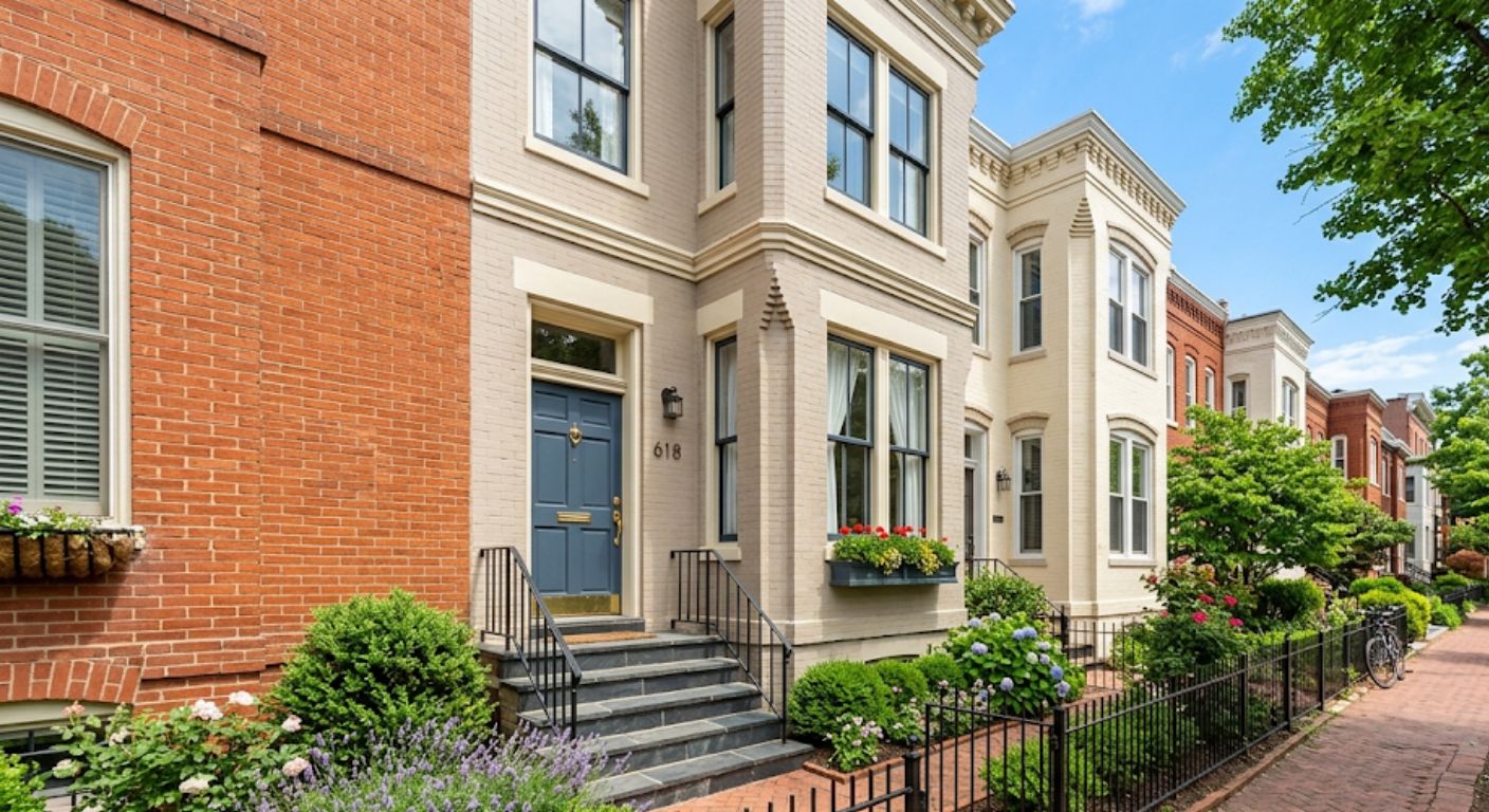 Well-maintained DC row home with fresh landscaping and painted front door ready for sale