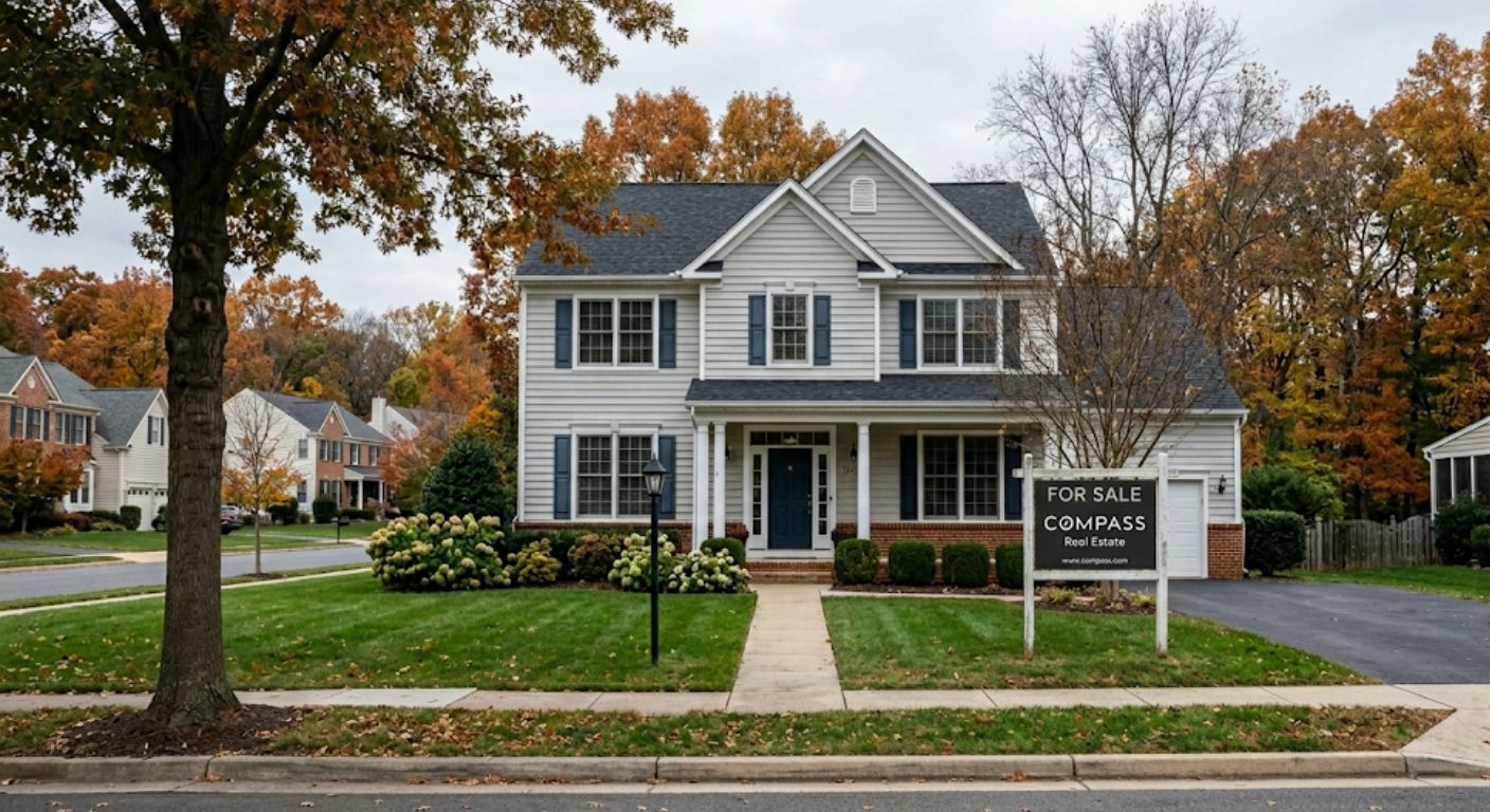 A home in the DC Metro Area with a for-sale sign in the front yard