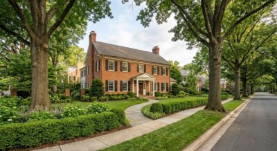 Brick luxury home on a tree-lined street in Chevy Chase DC and Maryland