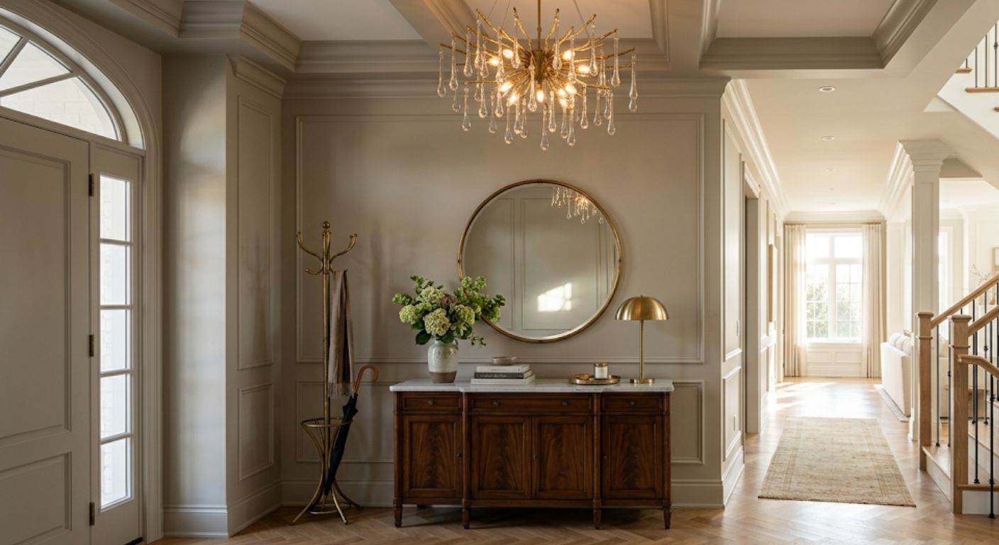 Entryway with console table and mirror in a luxury DC home