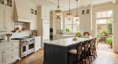 Classic luxury kitchen with marble countertops and shaker cabinetry in a Georgetown Washington DC home