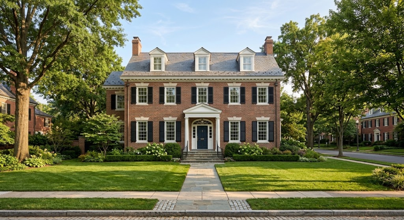 Large brick colonial home on a quiet tree-lined street in Wesley Heights Northwest Washington DC