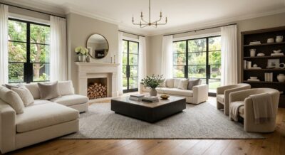 Staged living room in a luxury Washington DC home prepared for buyer showings